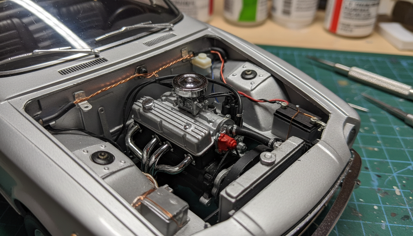 Dettaglio motore Fiat 124 Spider in scala