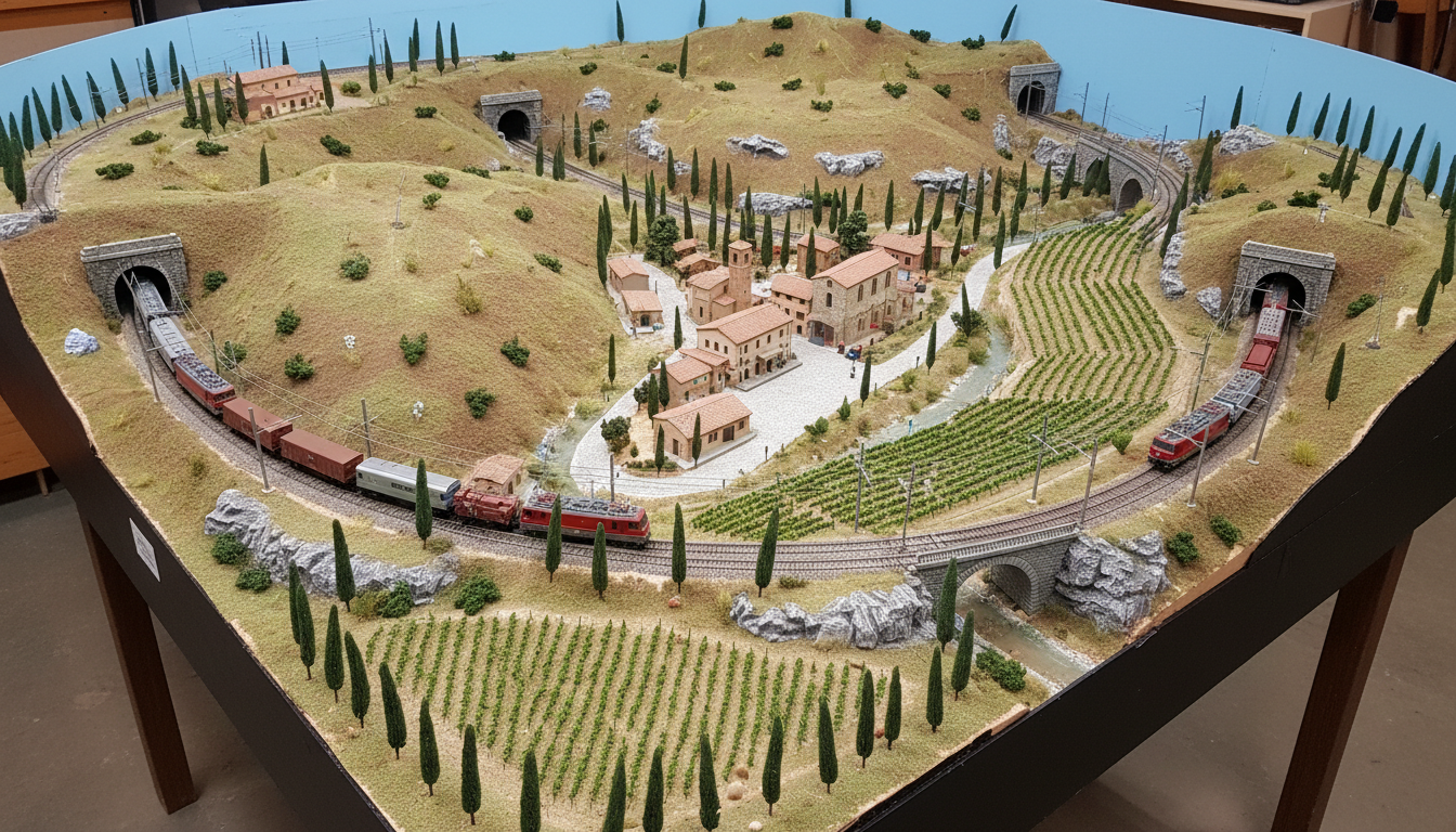 Layout ferroviario italiano con paesaggio